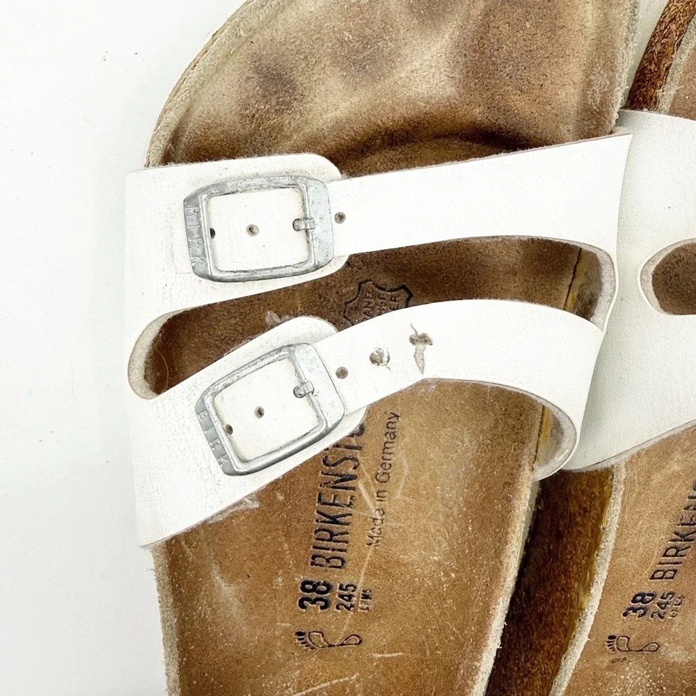 Birkenstock Ibiza White Birko-Flor Two Strap Sandals Womens 38 L7 M5 - Picture 4 of 11